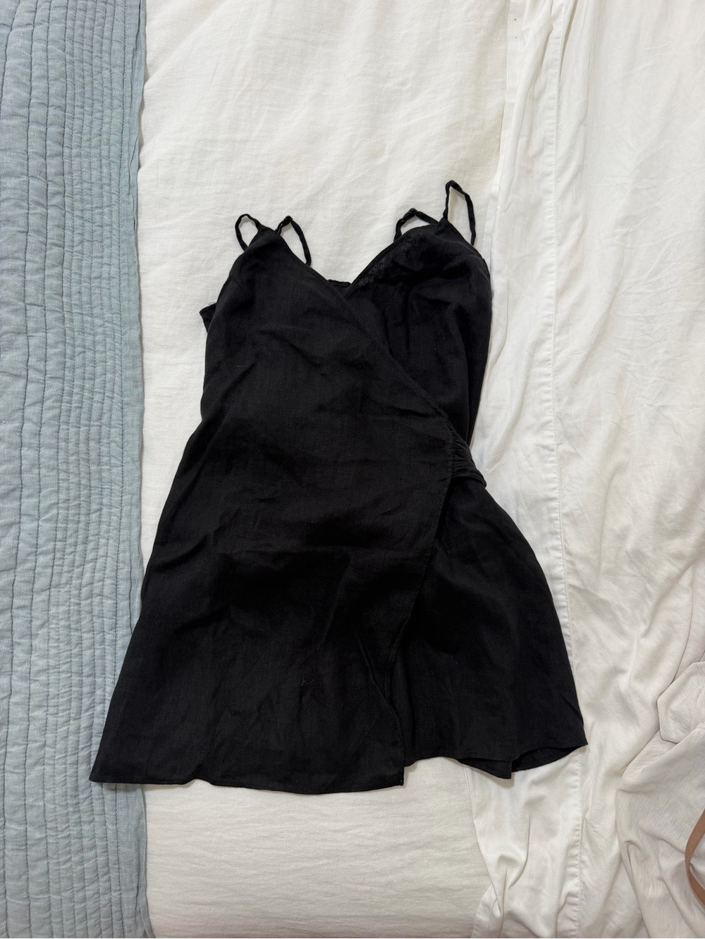 Reformation Black Linen Wrap Mini Dress